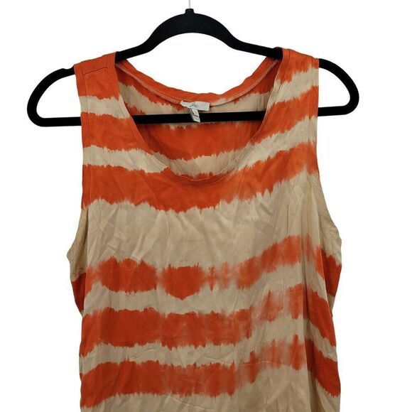 Joie Silk Tank Top Blouse Womens S Orange Tan Tie Dye Stripe Sleeveless Shell - Picture 2 of 10